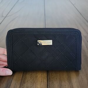 Vera Bradley Black Quilted Zip-Around Wallet | Zebra Interior | NWOT | Retired